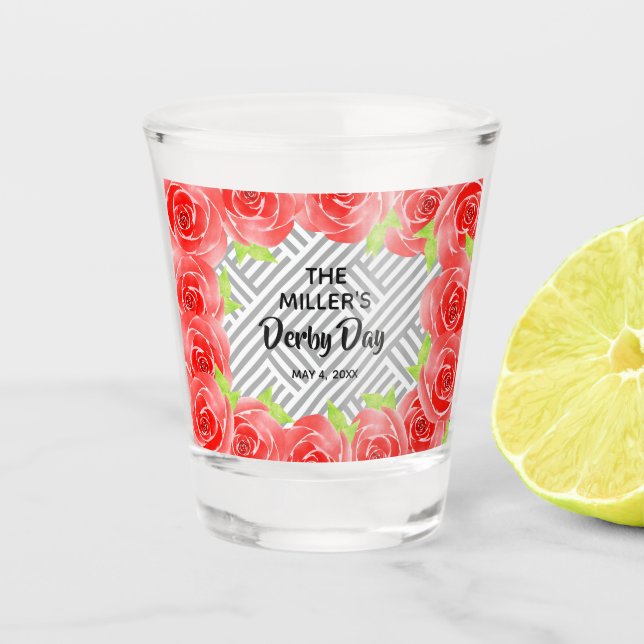 Copo De Shot Rosas vermelhas Black White Strips Derby Day (Frente)