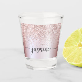 Copo De Shot Roteiro de Nome Monograma Brilho Dourado Rosa Glam