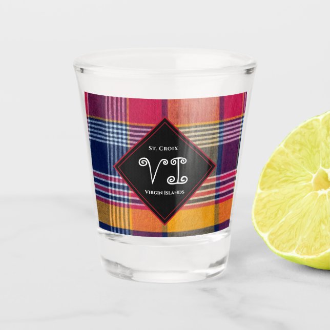 Copo De Shot RUA das Ilhas Virgens dos EUA. Croix USVI Madras P (Frente)