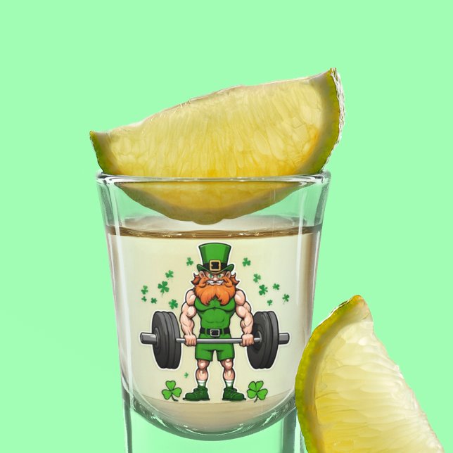 Copo De Shot Rua do dia de Patrick Engraçado Leprechaun Barbell (Funny Leprechaun St. Patrick's Day Barbell Gym Fitness Swole Shot glass )