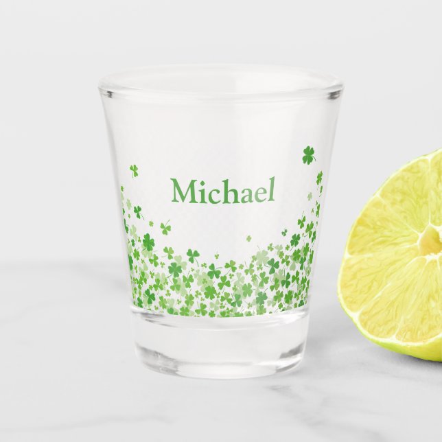 Copo De Shot Rua. Patrick's Day personalizado shamrock (Frente)