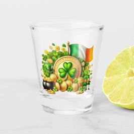 Copo De Shot Rua, Shamrock do dia de Patrick e bandeira irlande