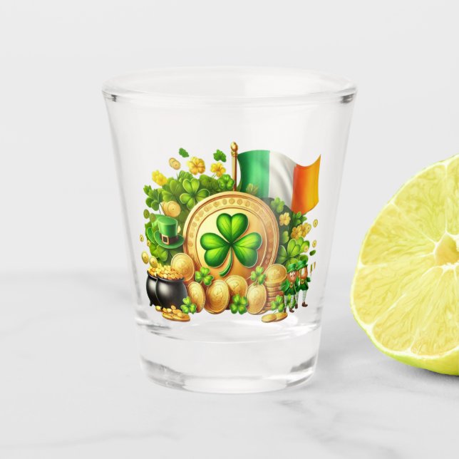 Copo De Shot Rua, Shamrock do dia de Patrick e bandeira irlande (Frente)