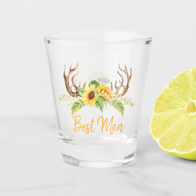 Copo De Shot Rustic Yellow Sunflower Greenerence Antlers Best M (Frente)