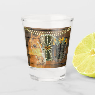 Copo De Shot Rústico Cavalo Girassol Vagabundo Vagão Roda Botas