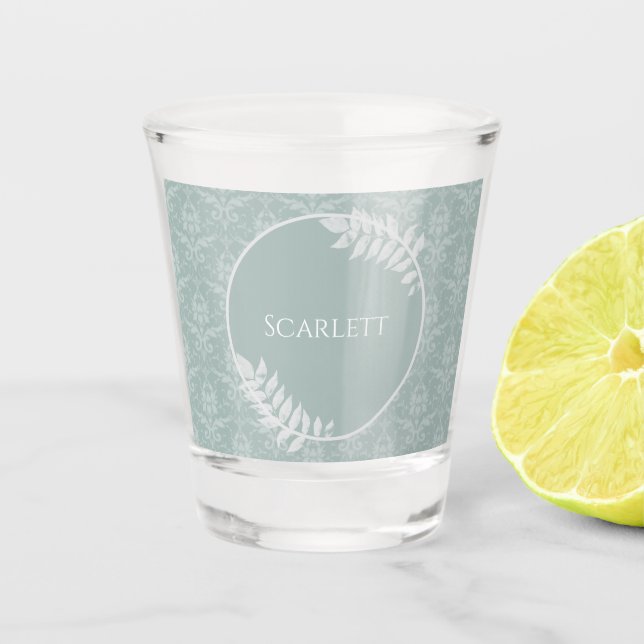 Copo De Shot Sage Green Elegant Damask Personalizado (Frente)