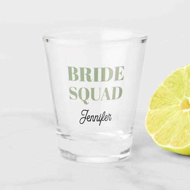 Copo De Shot Sage Green Wedding Bride Squad Personalized (Frente)