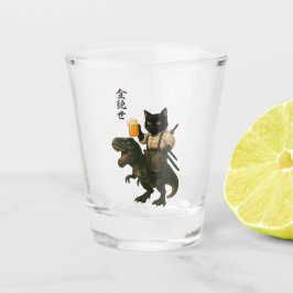 Copo De Shot Samurai Cat with Beer & T-Rex | Retro Japanese Art
