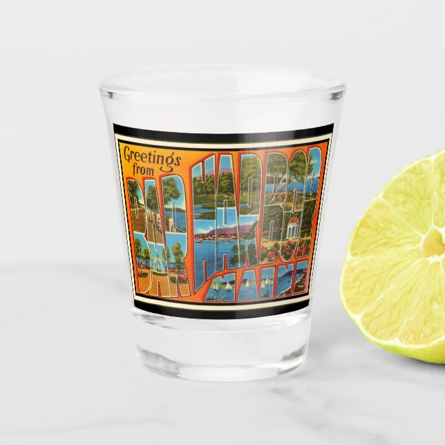 Copo De Shot Saudações do Bar Harbour Maine (Frente)