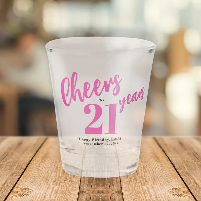 Copo De Shot Saúde aos 21 anos script rosa chique de aniversári (Criador carregado)