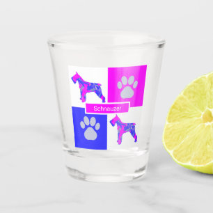 Copo De Shot Schnauzer Silhouzer Cachorro e Pata Azul Rosa Quad
