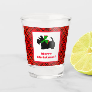 Copo De Shot Scotty Dog e Tartan Feliz Natal