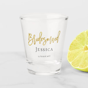 Copo De Shot Script/Nome Dourado de Bridesmaid/Data de Casament