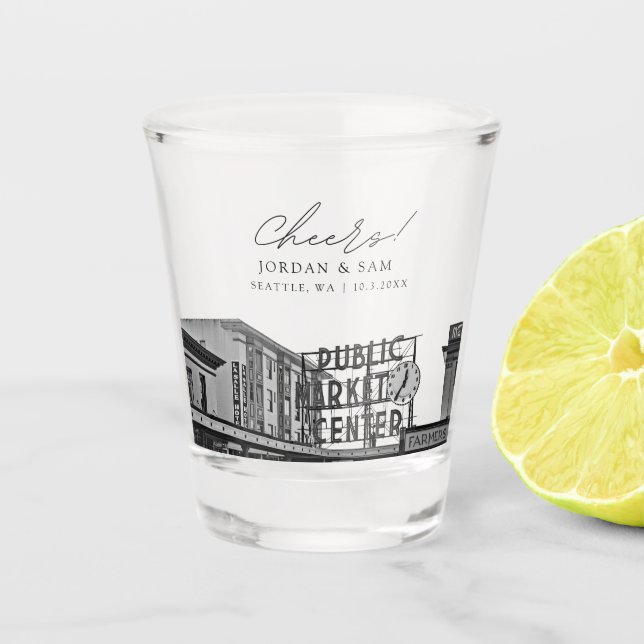 Copo De Shot Seattle Photo Wedding Favor Cheers Shot Glass (Frente)