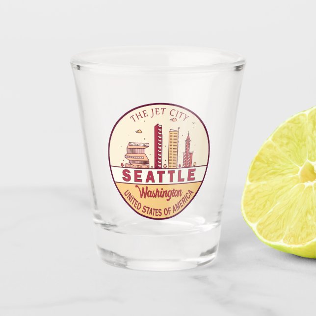 Copo De Shot Seattle Washington City Skyline Emblem (Frente)