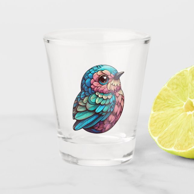 Copo De Shot Serenidade com penas vibrantes (Frente)