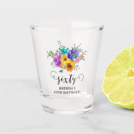 Copo De Shot Sessenta Anos Floral Brilhante e Ousada Aniversári