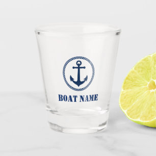 Copo De Shot Seu Nome De Barco Marinho Âncora Azul Do Mar