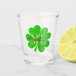 Copo De Shot Shamrock & Lucky Clover leaf monogramas / Irlandês
