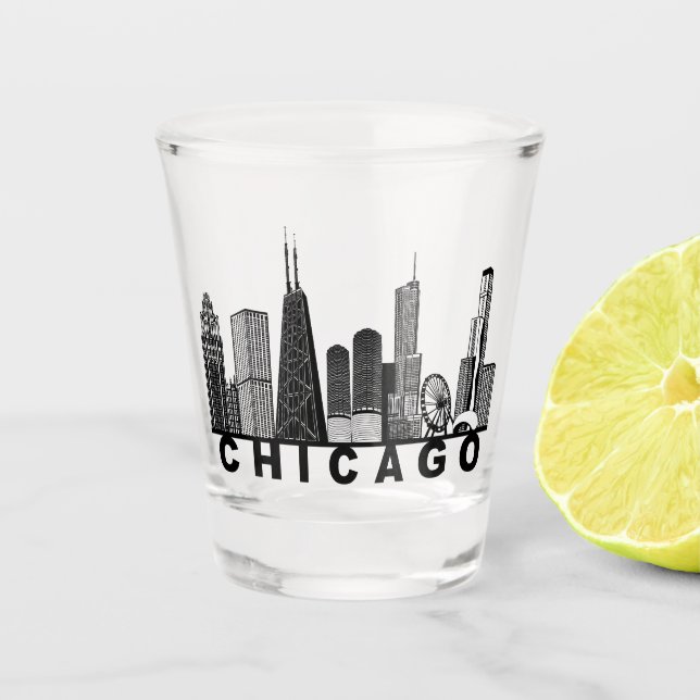 Copo De Shot Silhueta do Horizonte de Chicago  (Frente)