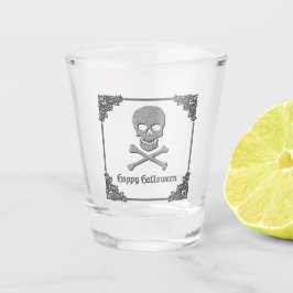 Copo De Shot Silver Skull e Crossbones Halloween