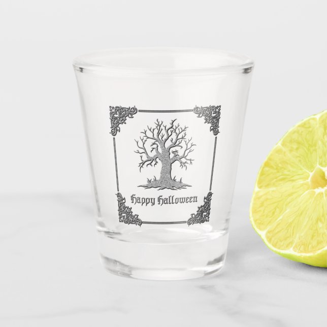 Copo De Shot Silver Spooky Tree Halloween (Frente)