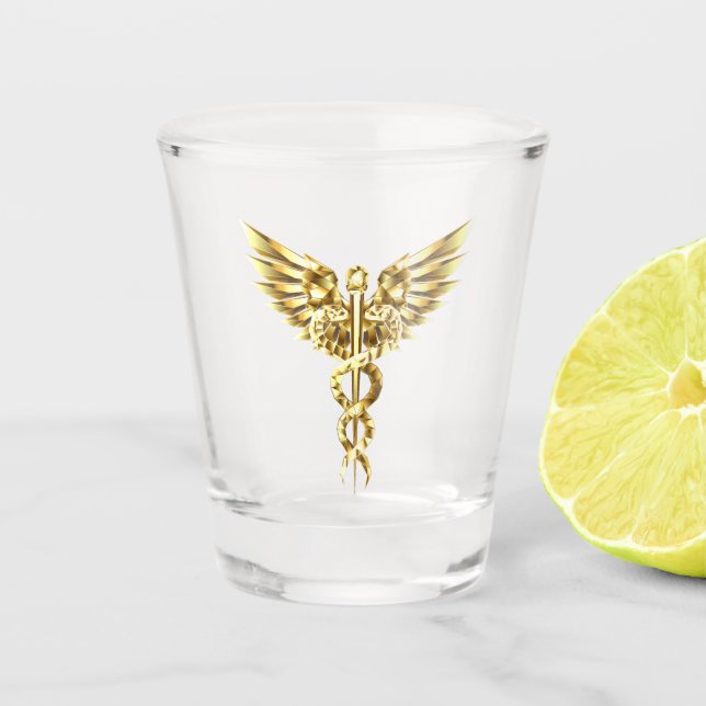 Copo De Shot Símbolo Poligonal Dourado Caduceus (Frente)