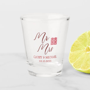 Copo De Shot Simples casamento chinês vermelho e moderno Sr. Sr