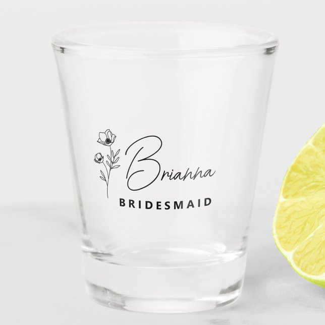 Copo De Shot Simples e Moderno Bridesmaid Personalizado Floral (bridesmaid shot glass with name, wildflower floral bridesmaid gifts, bachelorette favors)