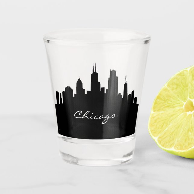 Copo De Shot Skyline de Chicago branca e negra (Frente)