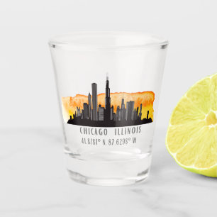 Copo De Shot Skyline Latitude & Longitude Shot Glass de Chicago