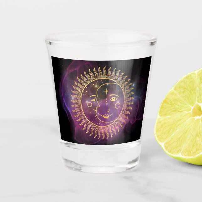Copo De Shot Sol Celestial Roxo e Lua (Frente)