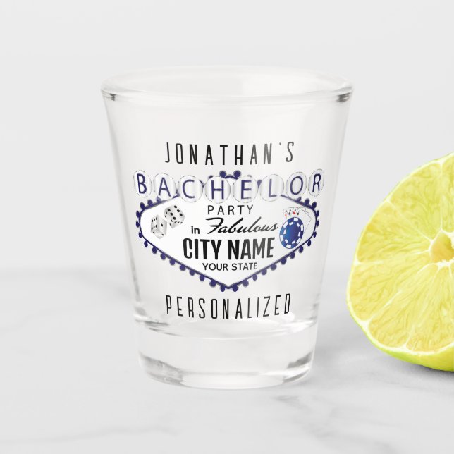 Copo De Shot Solteiro - Estilo de pôquer de Vegas - Vidro Azul  (Frente)