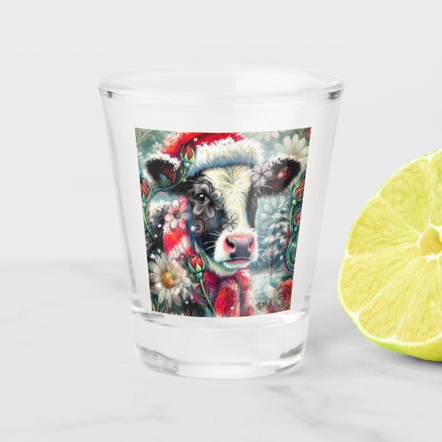 Copo De Shot Sonho de Vaca do Horário Mais Quente Floral Vermel (Frente)