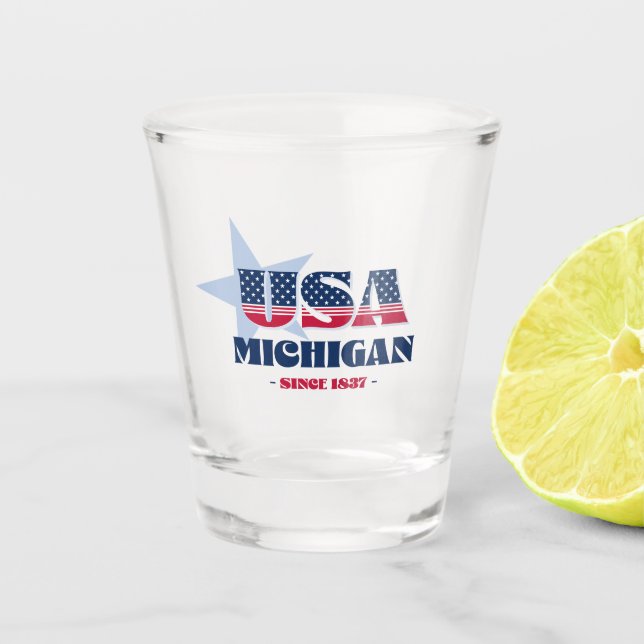 Copo De Shot Stars, Stripes e Michigan 1837 Shot glass (Frente)