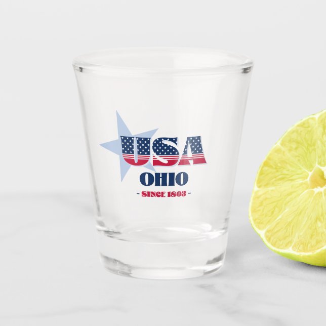 Copo De Shot Stars, Stripes e Ohio 1803 Shot glass (Frente)