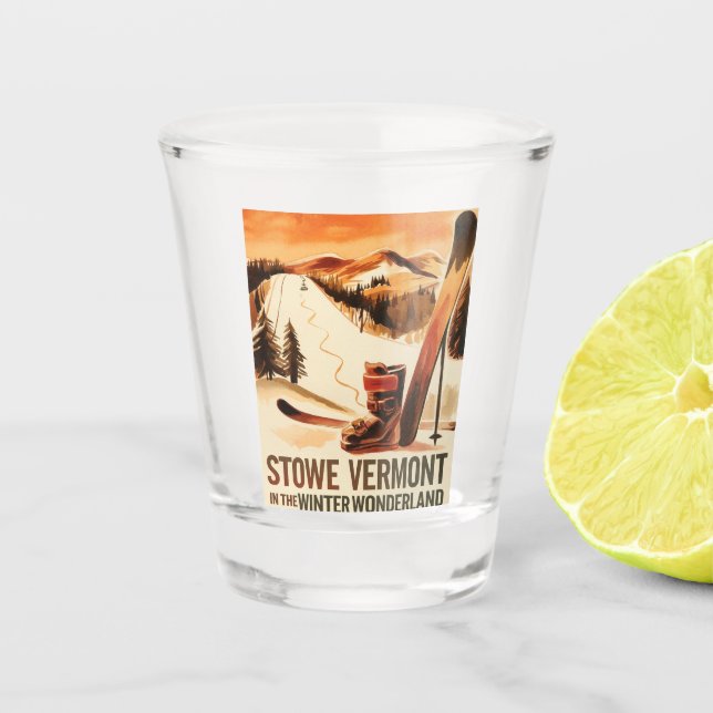 Copo De Shot Stowe Vermont na Wonderland de inverno (Frente)