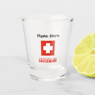 Copo De Shot Suíça e Bandeira Suíça com o Seu Nome em Shot Glas