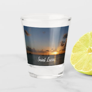 Copo De Shot Sunset com Imagem de Paisagem Tropical de Barcos d
