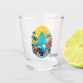 Copo De Shot Surfboard de na moda com flores tropicais exuberan