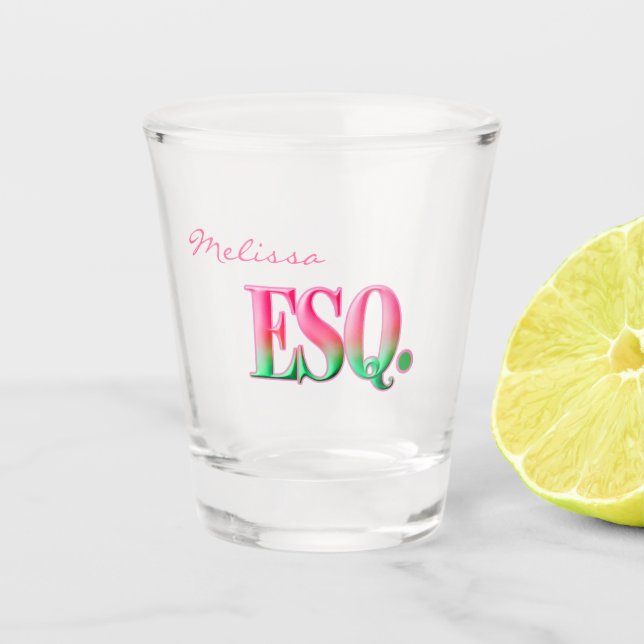 Copo De Shot Taça de Tiro ESQ. Ombre Rosa e Verde Monogramada (Frente)