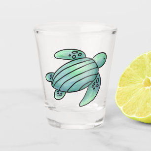 Copo De Shot tartaruga marinha pintada com aquarela desenho ani