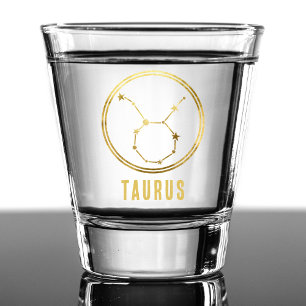 Copo De Shot Taurus Zodiac Sinal Astrologia Horoscópio Dourado