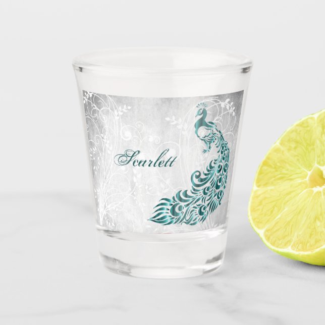 Copo De Shot Teal Peacock - Vidro Personalizado (Frente)