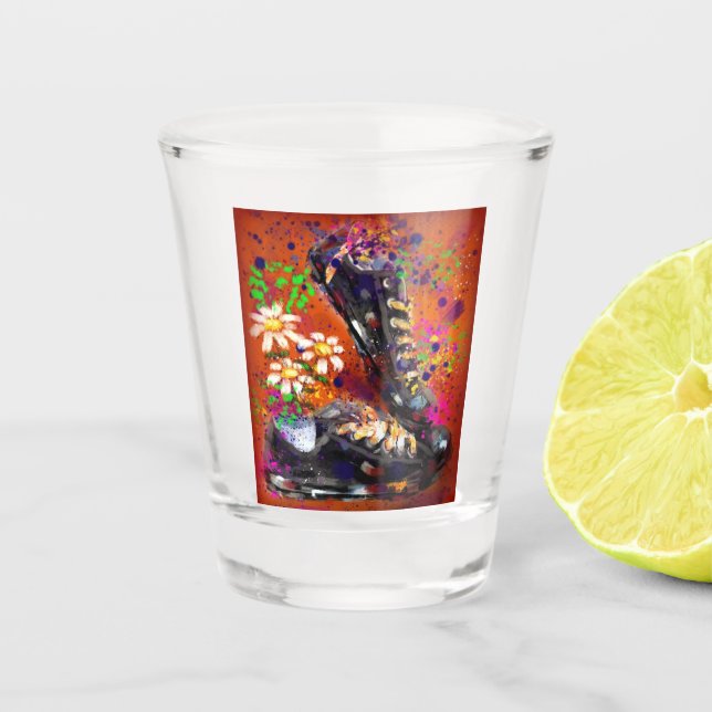Copo De Shot Tênis e margaridas Impressionísticos Laranja (Frente)