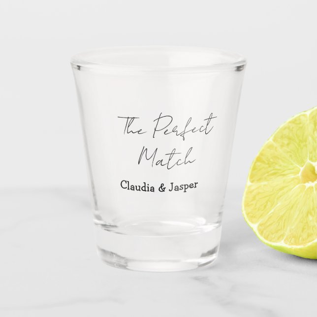 Copo De Shot The perfect match name simple couple wedding (Frente)