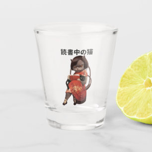 Copo De Shot Tigela de Vidro com Gato Lendo Cheongsam Retro