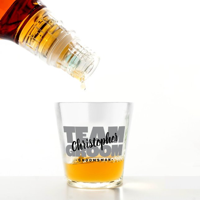 Copo De Shot Time do Noivo Despedida de Solteiro Padrinho Preto (Team Groom Bachelor Party Groomsman Black Gray Shot Glass)