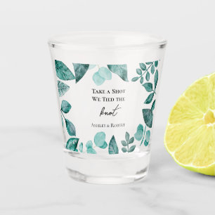 Copo De Shot Tire uma Foto Nós Amarrámos o Knot Wedding Teal Gr
