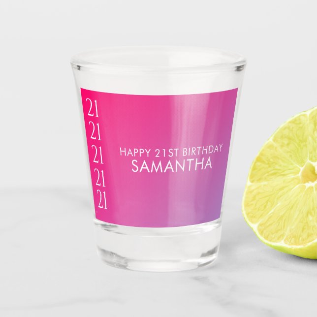Copo De Shot Trendy Modern Bold Pink Gradient 21st Birthday (Frente)